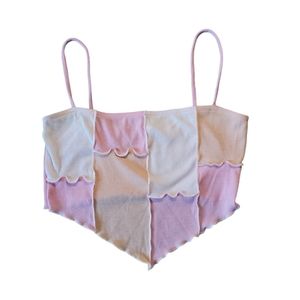 Blue Blush Patchwork Handkerchief Halter Top, Pink, White & Orange, Size L